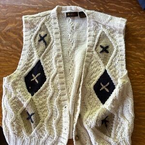 Hand knitted white/blue/navy blue sweater vest